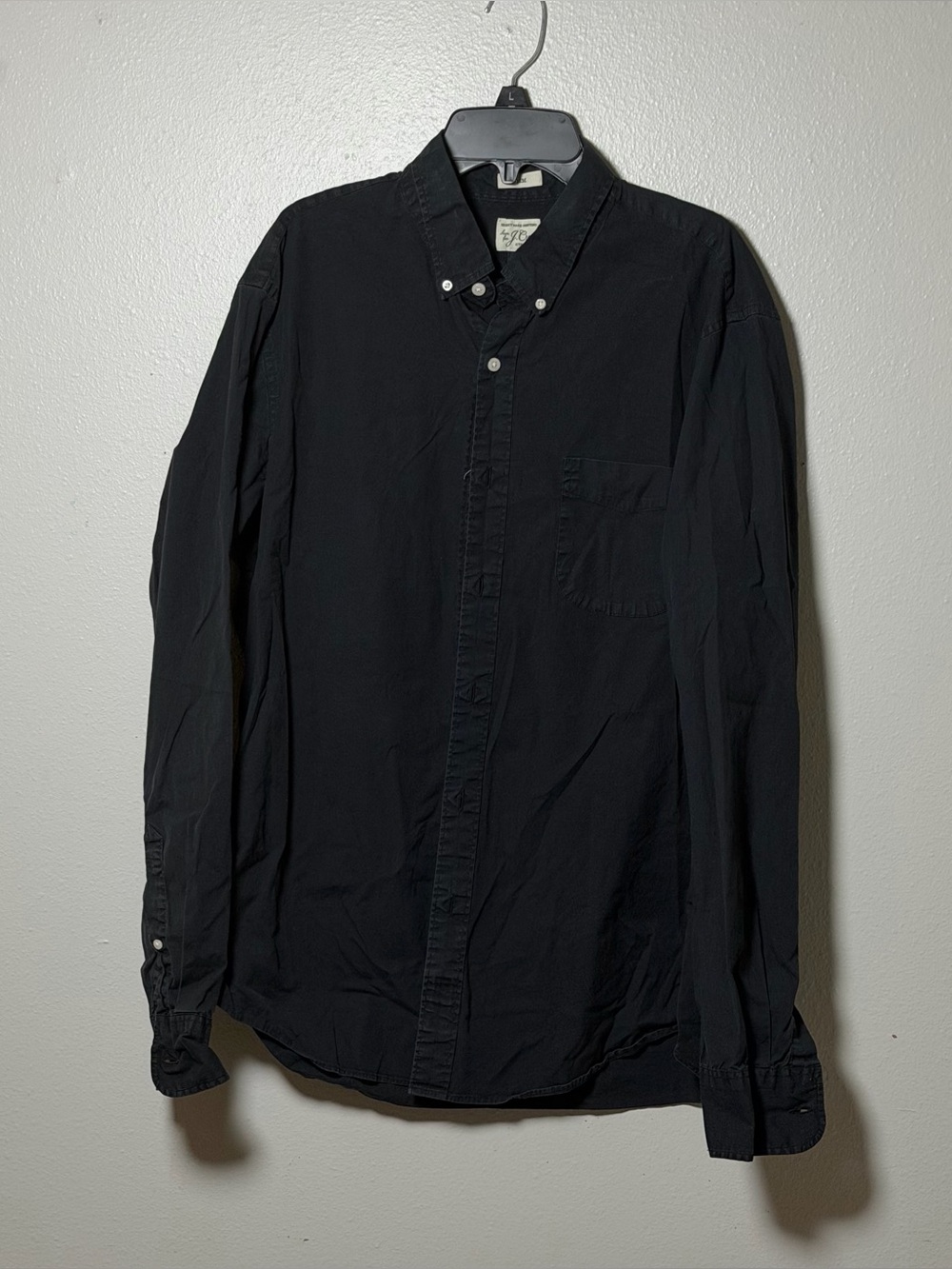 J.Crew Men Classic Black Button-Down Long Sleeve Shirt Slim Stretch size L